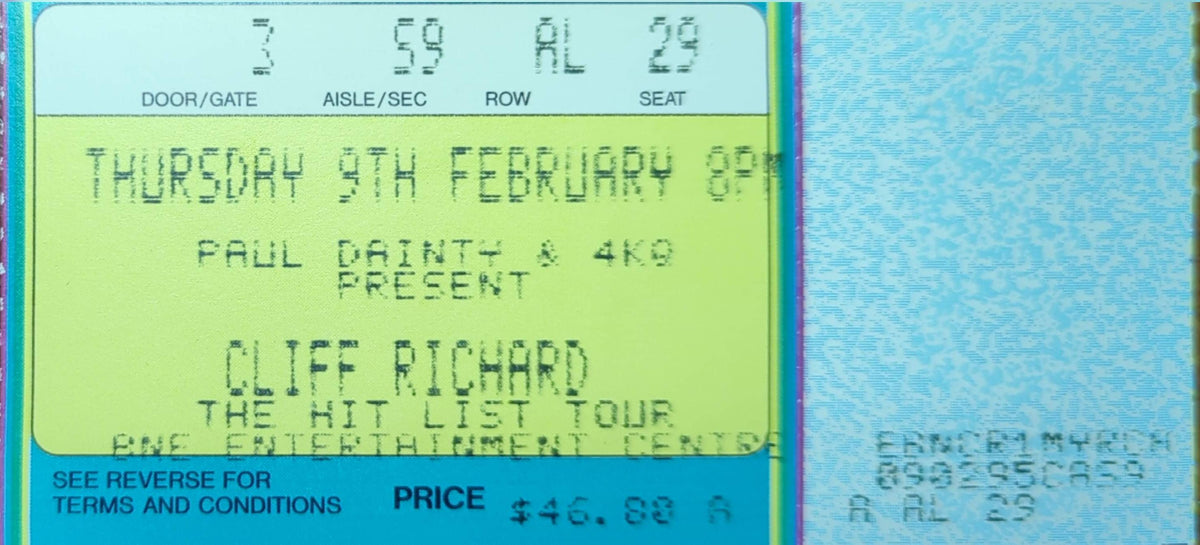 Cliff Richard - 1995 Original Vintage Concert Ticket Seat #29