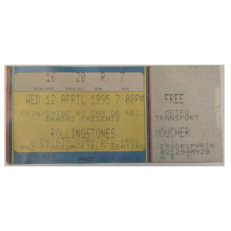 Rolling Stones - Voodoo Lounge Tour 1995 Original Vintage Concert Ticket Seat R 7