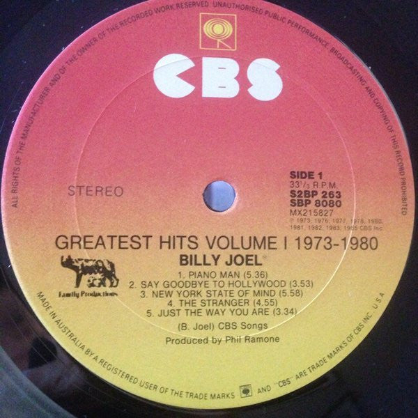 Billy Joel - Greatest Hits Volume I & Volume II Vinyl 2LP (Used)