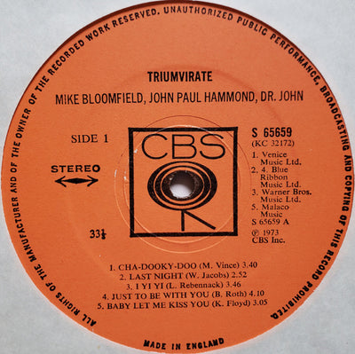 Mike Bloomfield, John Paul Hammond & Dr. John - Triumvirate Vinyl LP (Used)