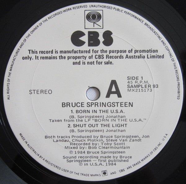Bruce Springsteen - Born In The U.S.A. 12" Promo Vinyl EP (Used)