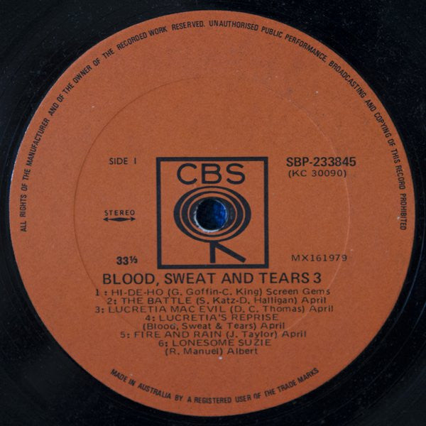 Blood, Sweat & Tears - Blood, Sweat And Tears 3 Vinyl LP (Used)