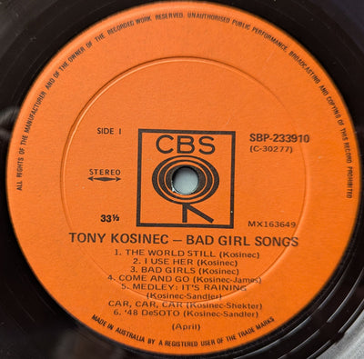 Tony Kosinec - Bad Girl Songs Vinyl LP (Used)