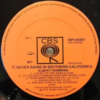 Albert Hammond - It Never Rains In Southern California Vinyl LP (Used)