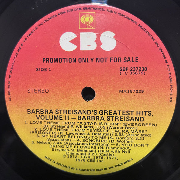Barbra Streisand - Barbra Streisand's Greatest Hits - Volume 2 Vinyl LP (Used)