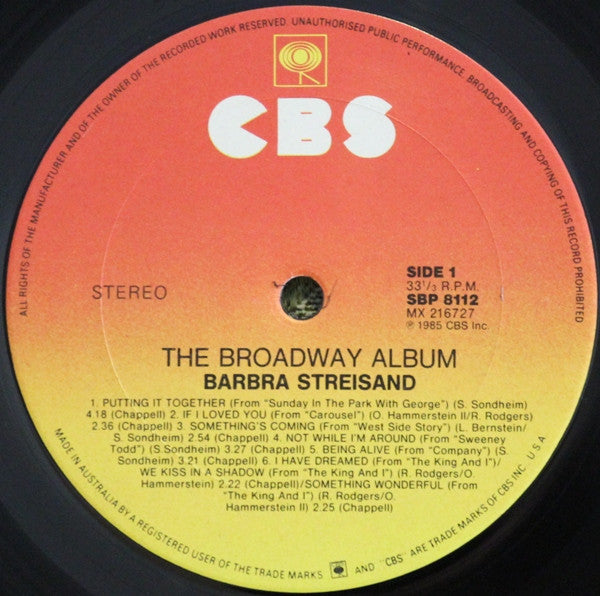 Barbra Streisand - The Broadway Album Vinyl LP (Used)