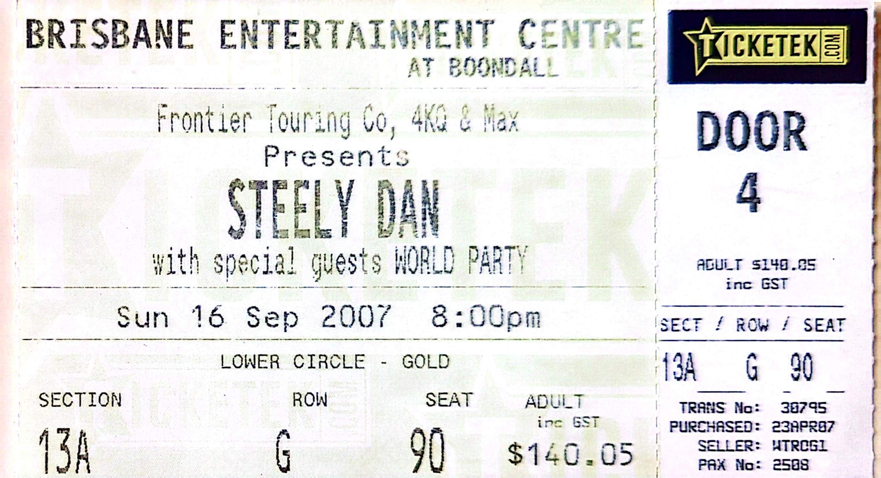 Steely Dan - 2007 Original Vintage Concert Ticket Seat 90