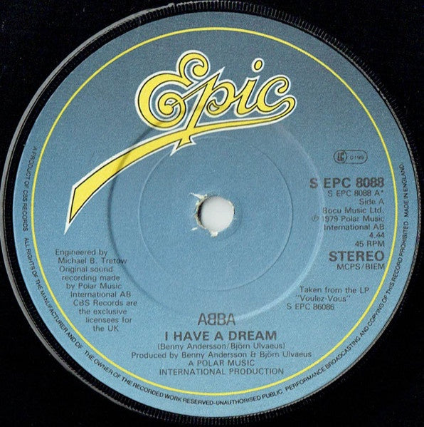 ABBA - I Have A Dream / Take A Chance On Me (Recorded "Live" At Wembley) 7" Vinyl Single (Used)