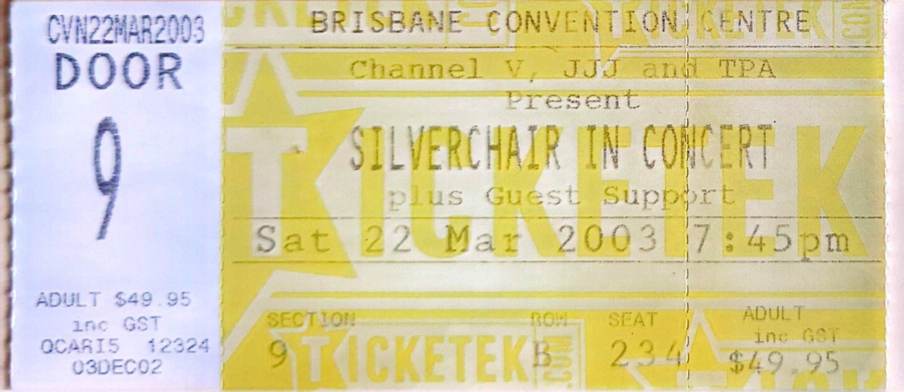 Silverchair - 2003 Original Vintage Concert Ticket Seat B234