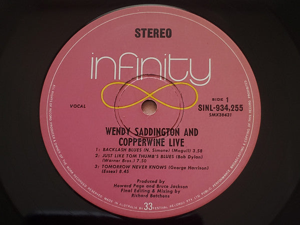 Wendy Saddington - Wendy Saddington & The Copperwine Live Vinyl LP (Used)