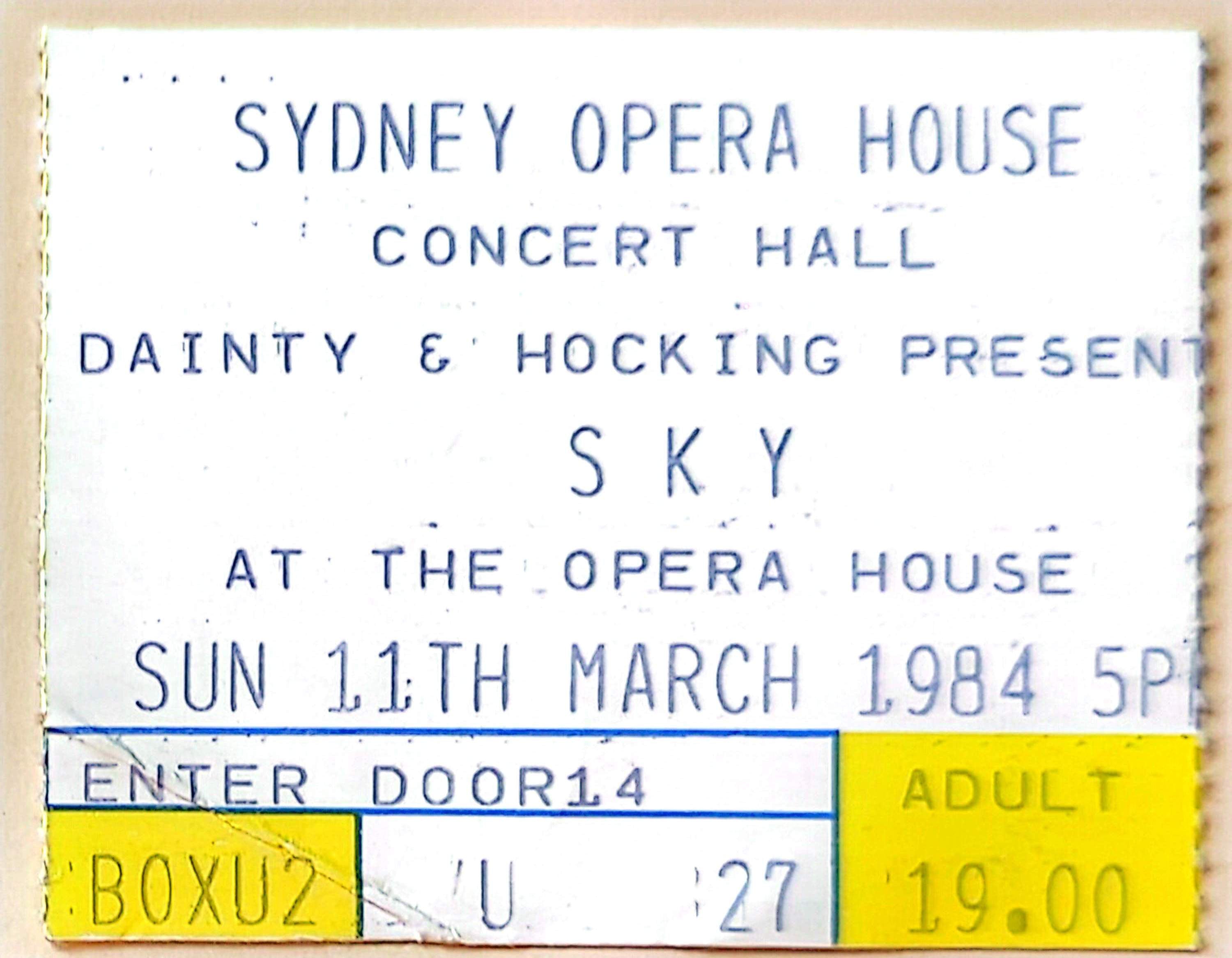 Sky - 1984 Original Vintage Concert Ticket Seat 27