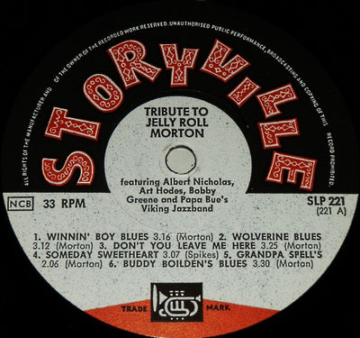 Albert Nicholas, Art Hodes, Bobby Greene & Papa Bue's Viking Jazzband - A Tribute To Jelly Roll Morton Featuring Albert Nicholas, Art Hodes, Bobby Greene And Papa Bue's Viking Jazzband Vinyl LP (Used)