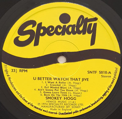 Smokey Hogg - U Better Watch That Jive Vinyl LP (Used)