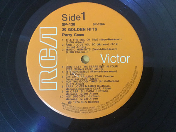 Perry Como - 20 Golden Hits Vinyl LP (Used)