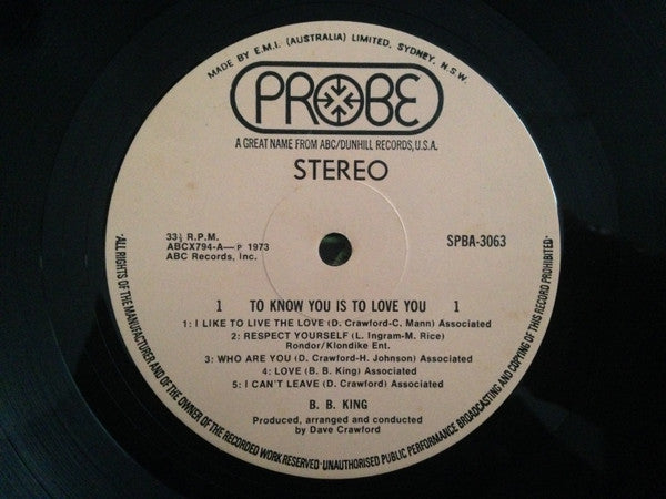 B.B. King - To Know You Is To Love You Vinyl LP (Used)