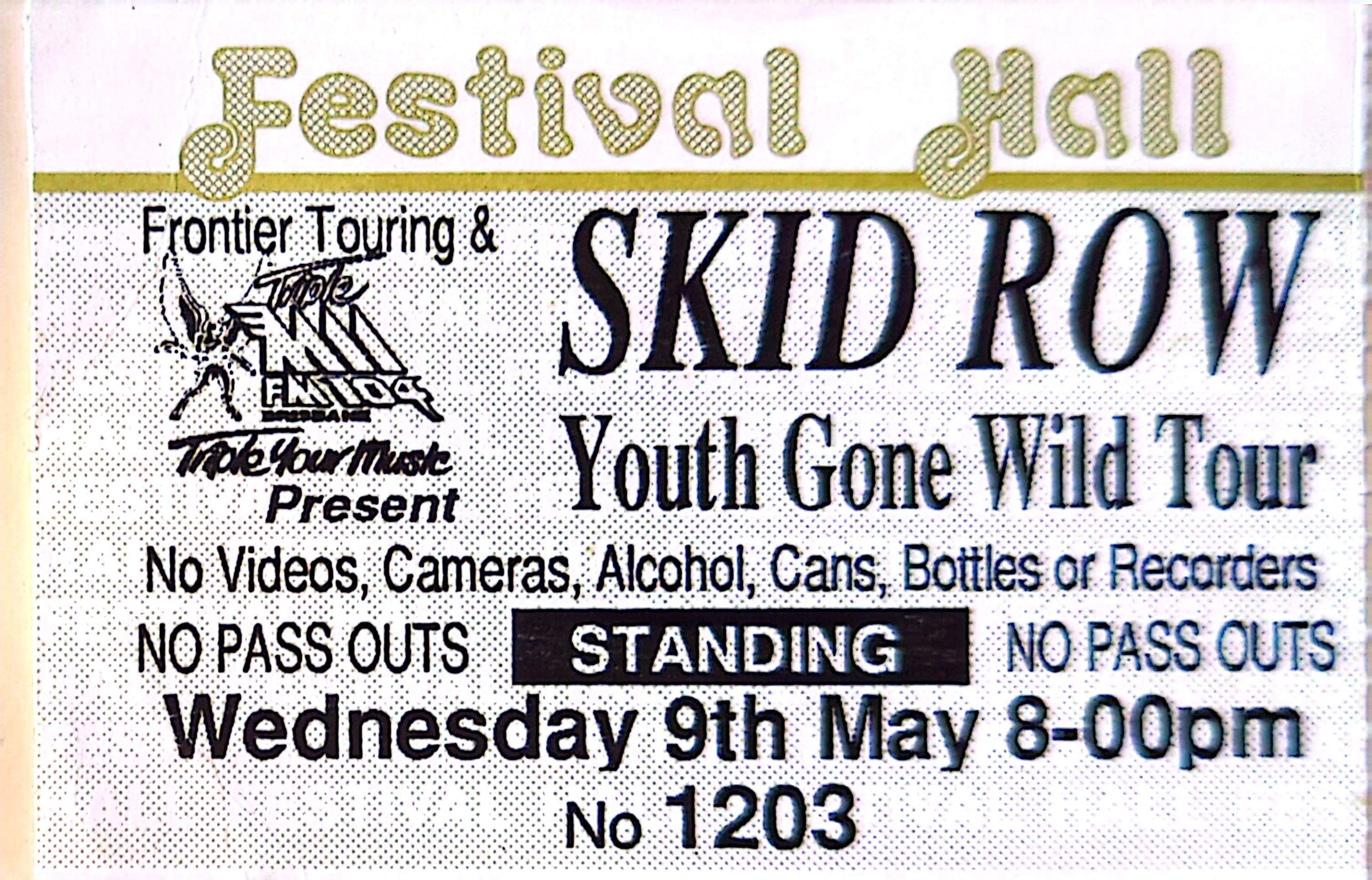 Skid Row - 1990 Original Vintage Concert Ticket Seat 1203