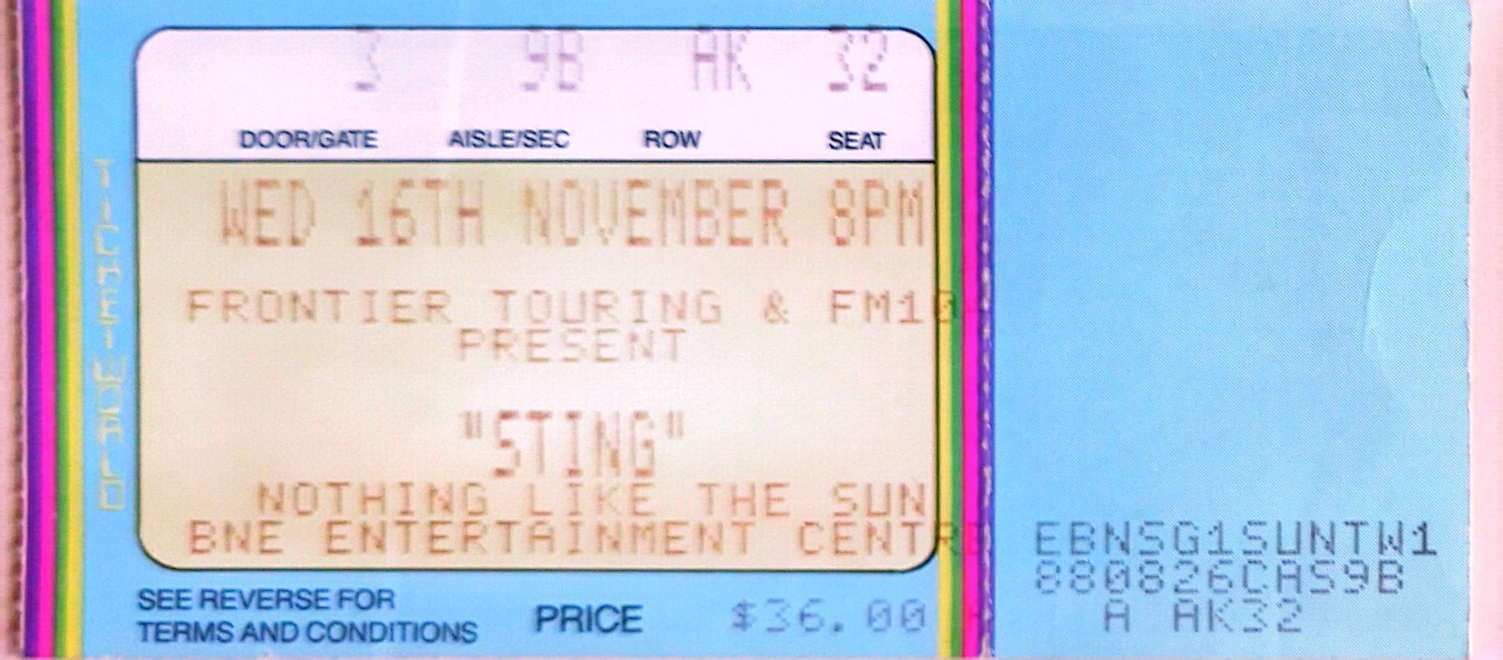 Sting - 1988 Original Vintage Concert Ticket Seat 32