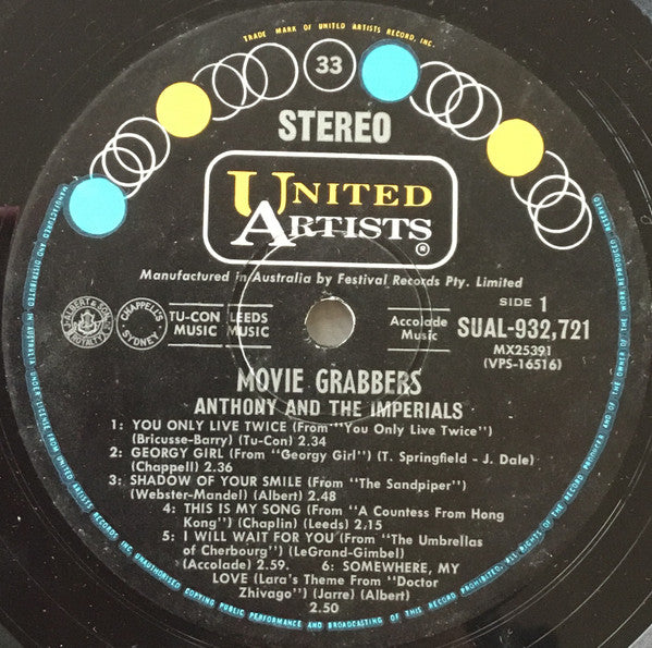 Anthony & Imperials - Movie Grabbers Vinyl LP (Used)