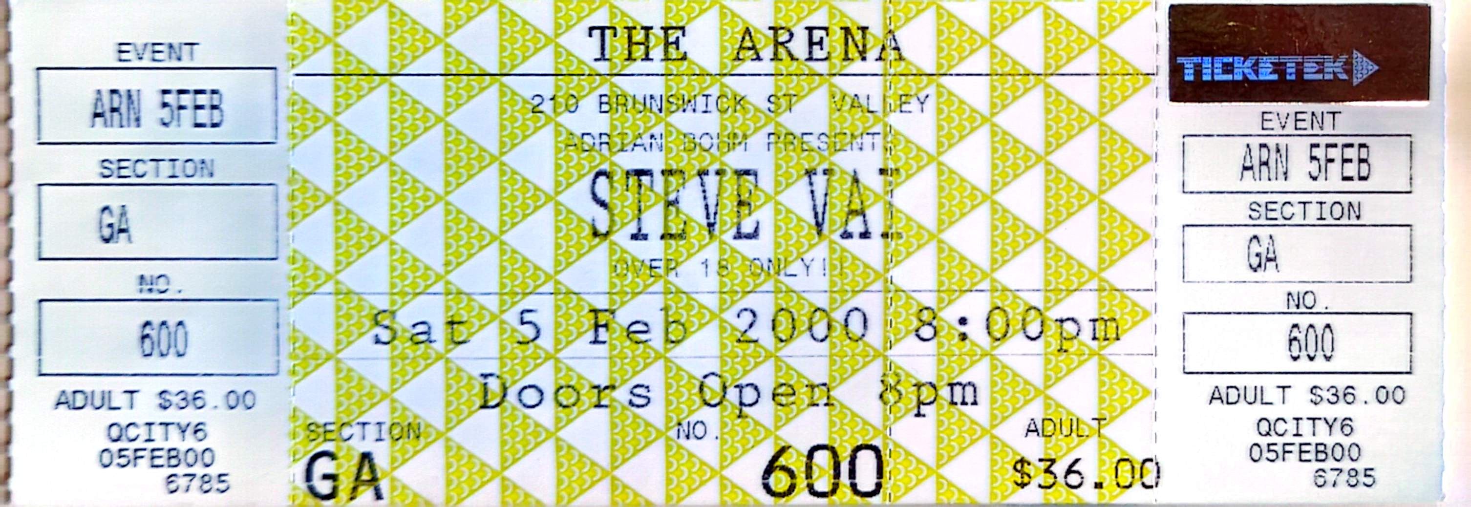 Steve Vai - 2000 Original Vintage Concert Ticket Seat 600