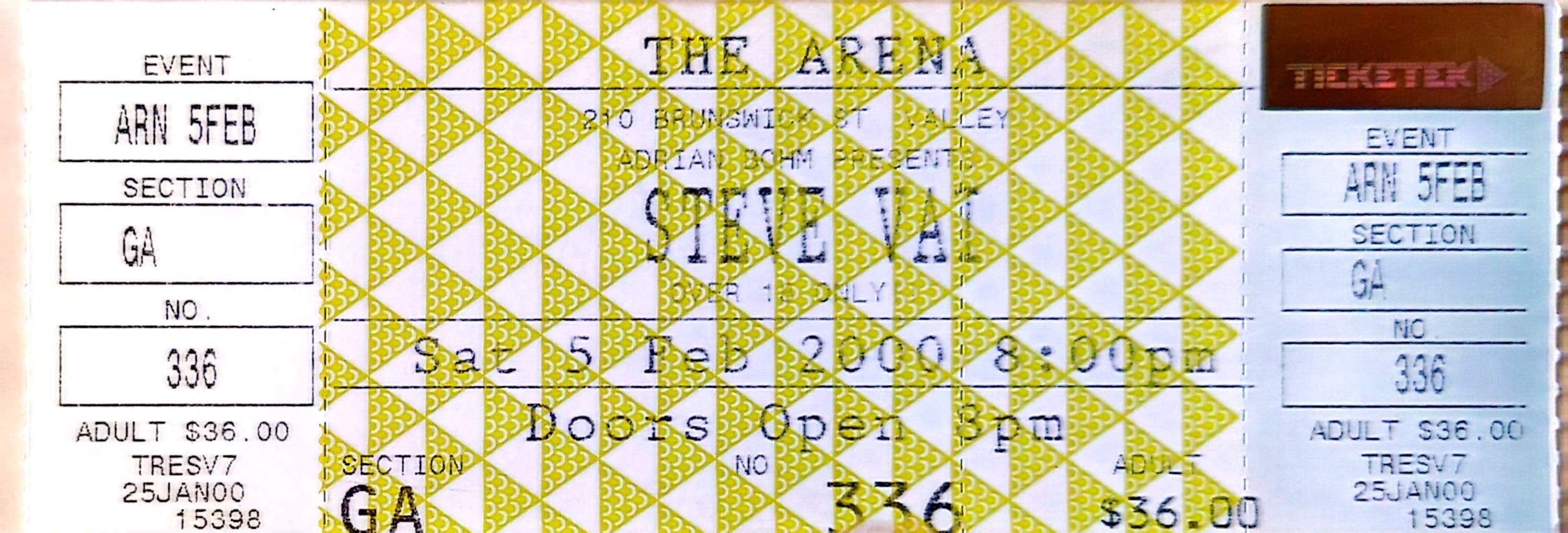 Steve Vai - 2000 Original Vintage Concert Ticket Seat 336