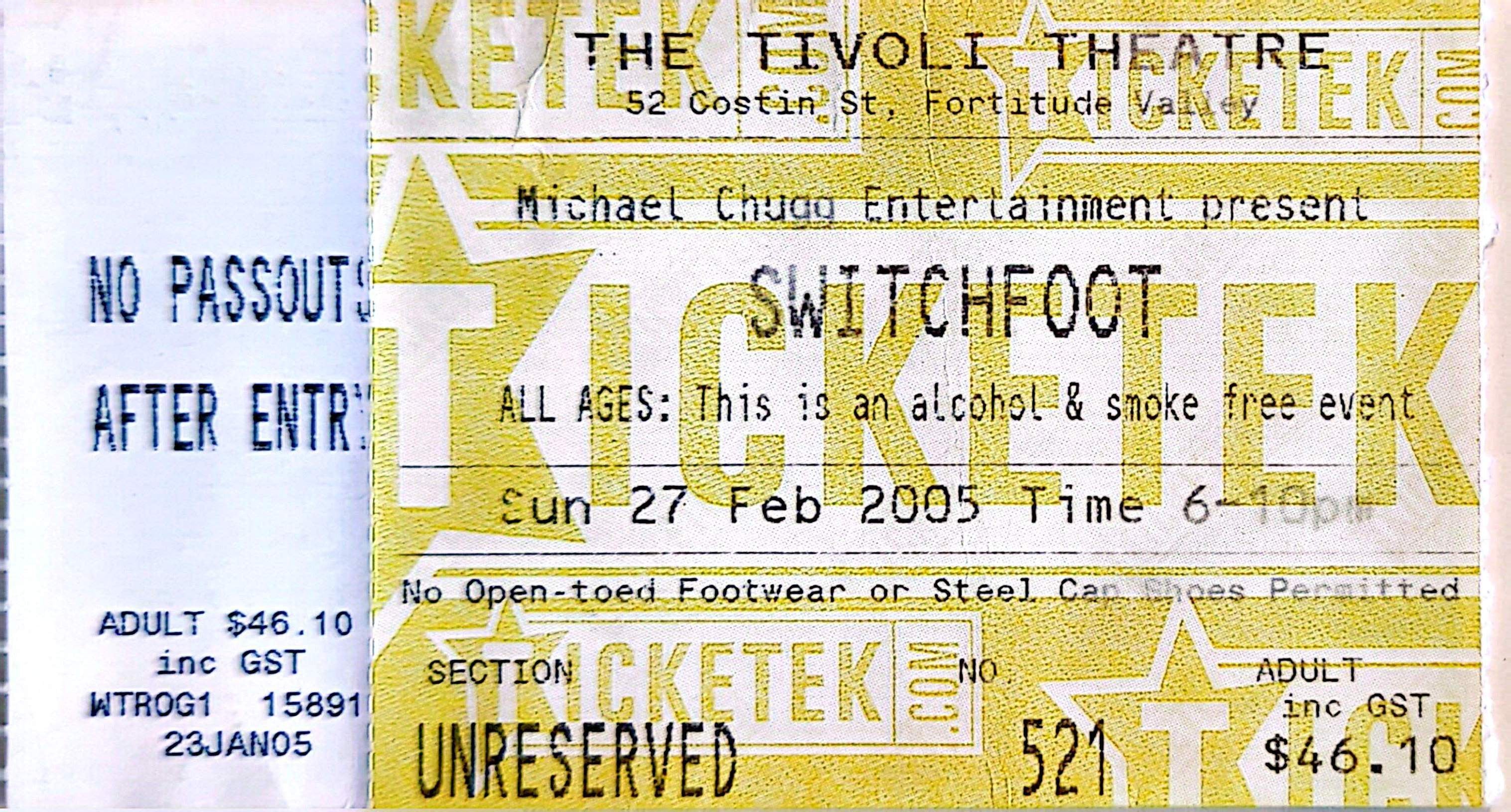 Switchfoot - 2005 Original Vintage Concert Ticket Seat 521