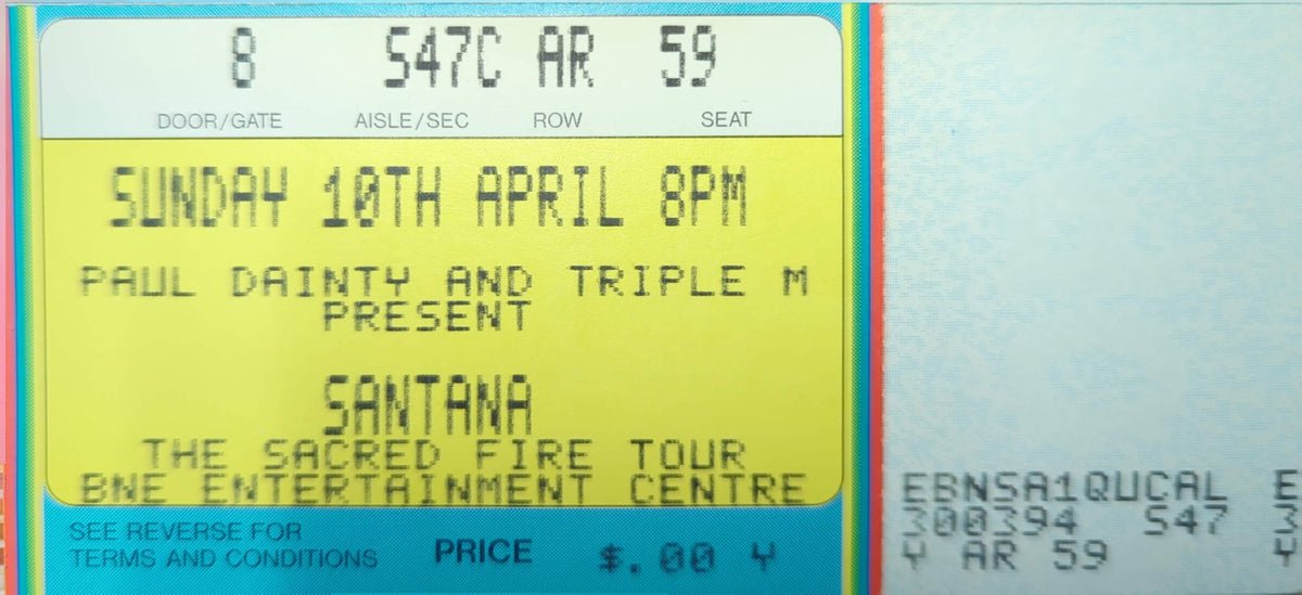 Santana - 1994 Original Vintage Concert Ticket Seat #AR59