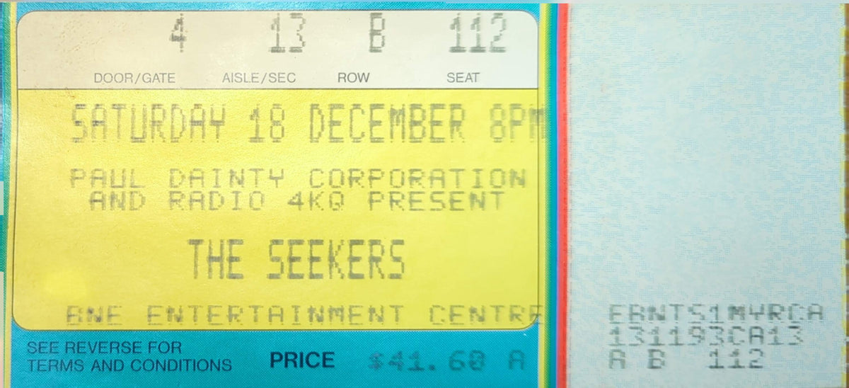 Seekers - 1993 Original Vintage Concert Ticket Seat #B112