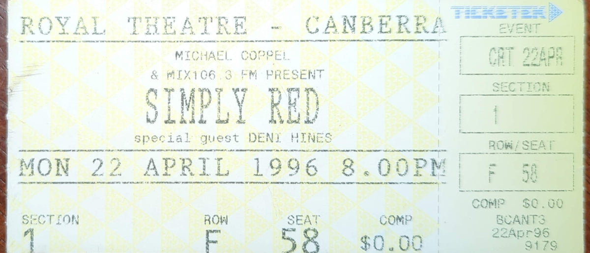 Simply Red - 1996 Original Vintage Concert Ticket Seat #F58