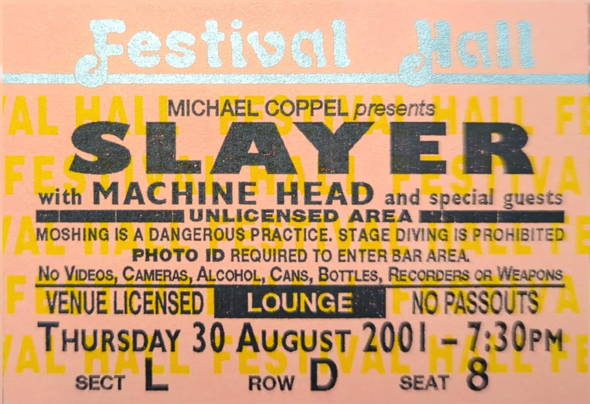 Slayer - 2001 Original Vintage Concert Ticket Seat #D8