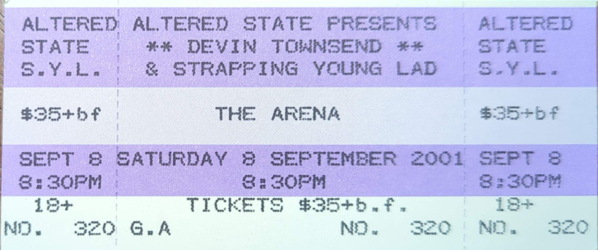 Devin Townsend & Strapping Young Lad - 2001 Original Vintage Concert Ticket Seat #320
