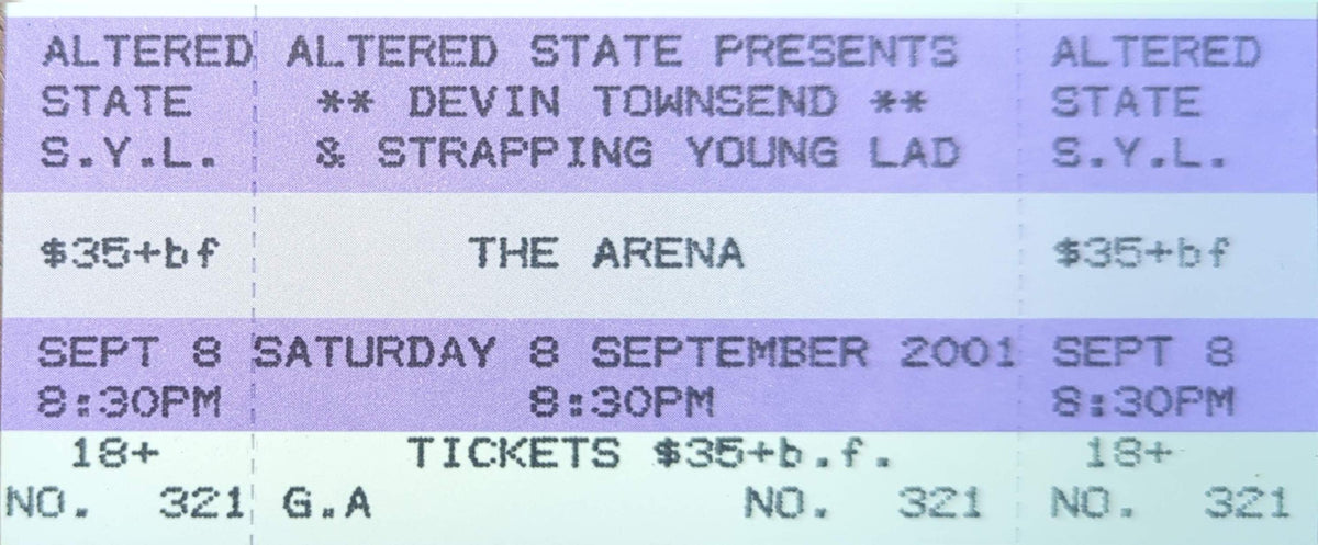 Devin Townsend & Strapping Young Lad - 2001 Original Vintage Concert Ticket Seat #321