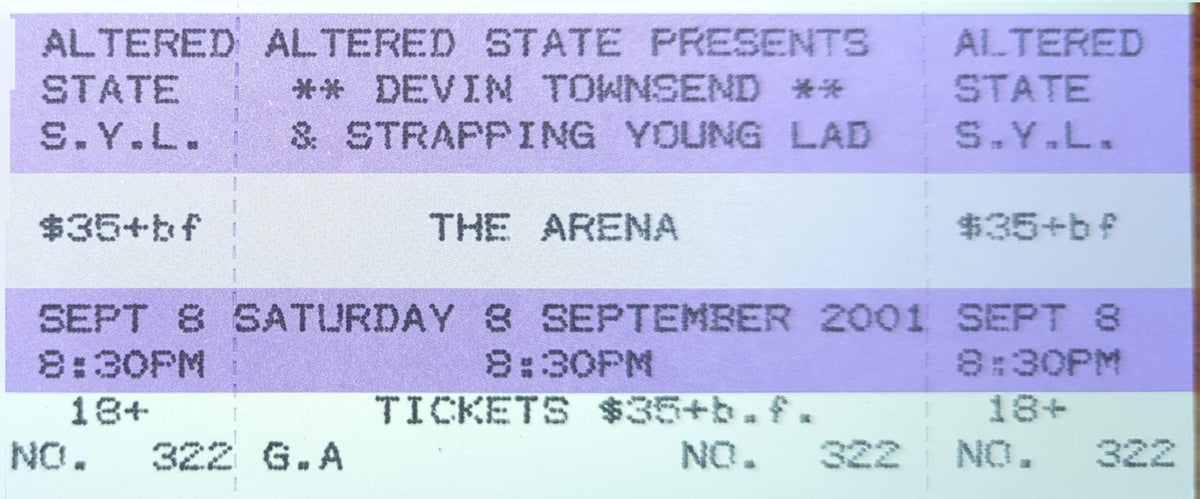 Devin Townsend & Strapping Young Lad - 2001 Original Vintage Concert Ticket Seat #322