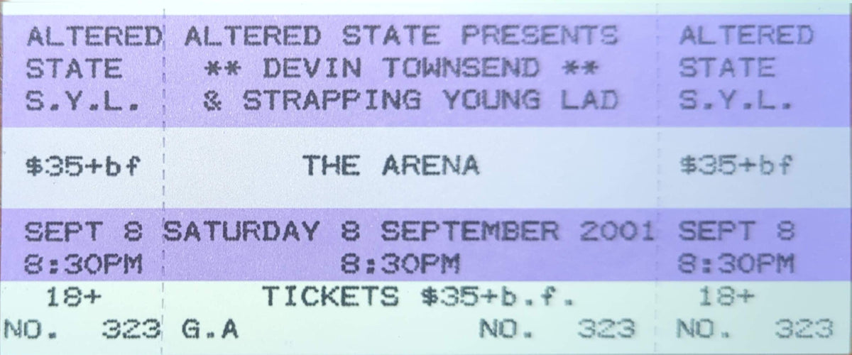Devin Townsend & Strapping Young Lad - 2001 Original Vintage Concert Ticket Seat #323