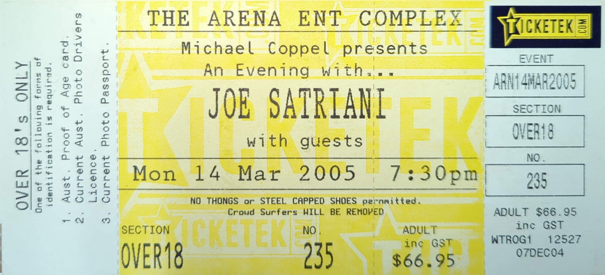 Joe Satriani - 2005 Original Vintage Concert Ticket Seat #235