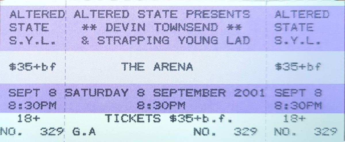 Devin Townsend & Strapping Young Lad - 2001 Original Vintage Concert Ticket Seat #329