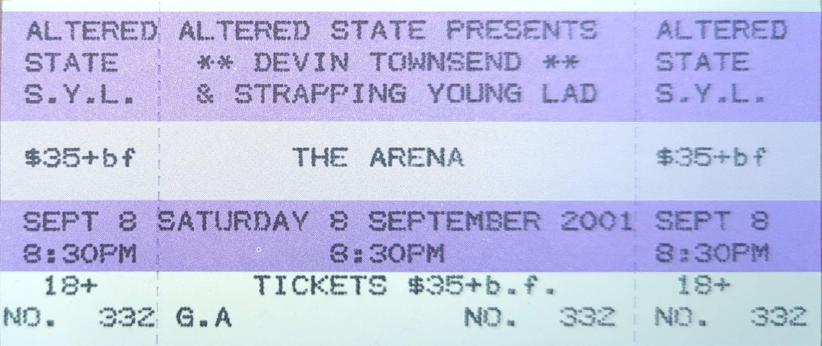 Devin Townsend & Strapping Young Lad - 2001 Original Vintage Concert Ticket Seat #332