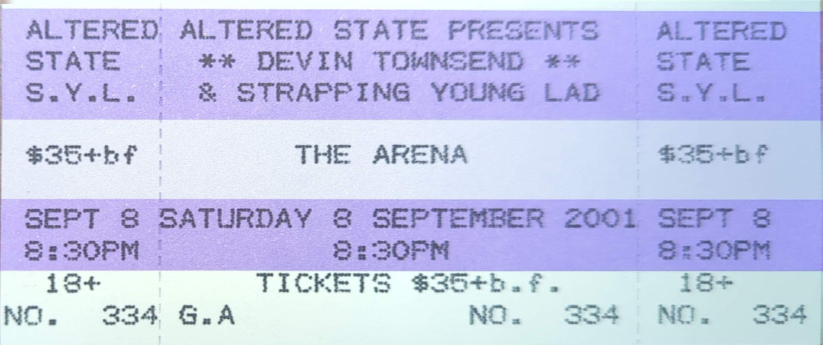 Devin Townsend & Strapping Young Lad - 2001 Original Vintage Concert Ticket Seat #334