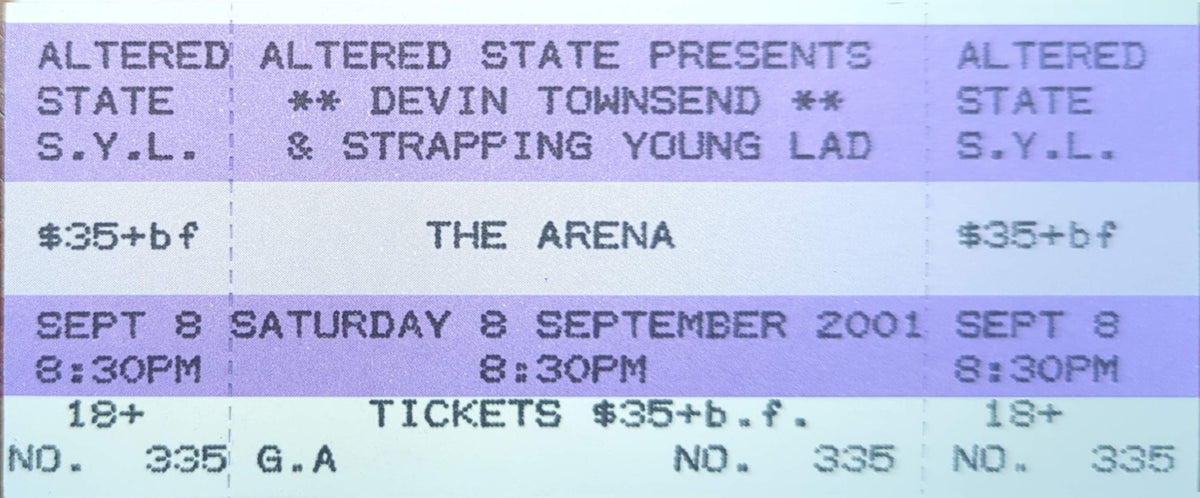 Devin Townsend & Strapping Young Lad - 2001 Original Vintage Concert Ticket Seat #335
