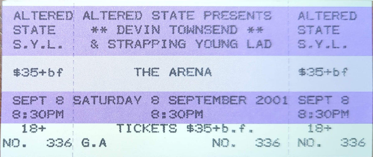 Devin Townsend & Strapping Young Lad - 2001 Original Vintage Concert Ticket Seat #336