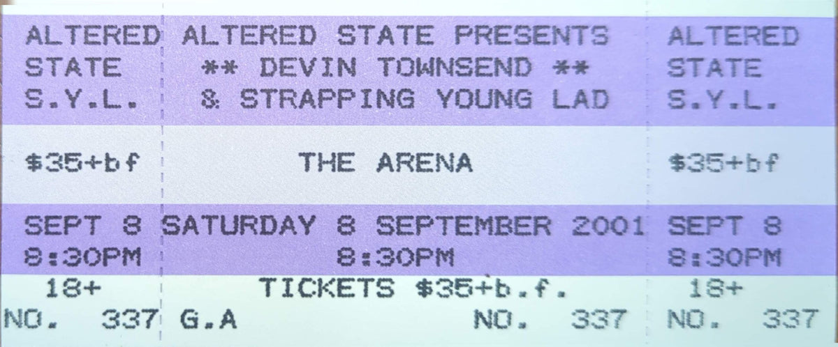 Devin Townsend & Strapping Young Lad - 2001 Original Vintage Concert Ticket Seat #337