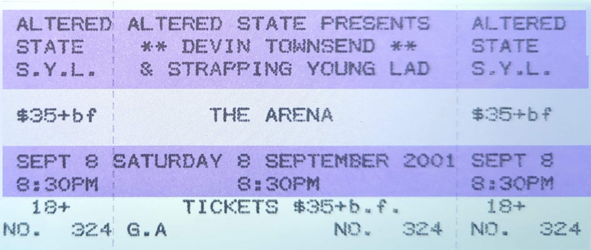 Devin Townsend & Strapping Young Lad - 2001 Original Vintage Concert Ticket Seat #324