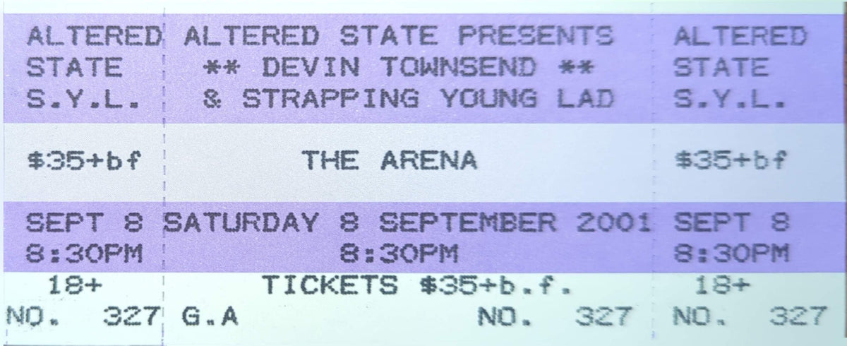 Devin Townsend & Strapping Young Lad - 2001 Original Vintage Concert Ticket Seat #327