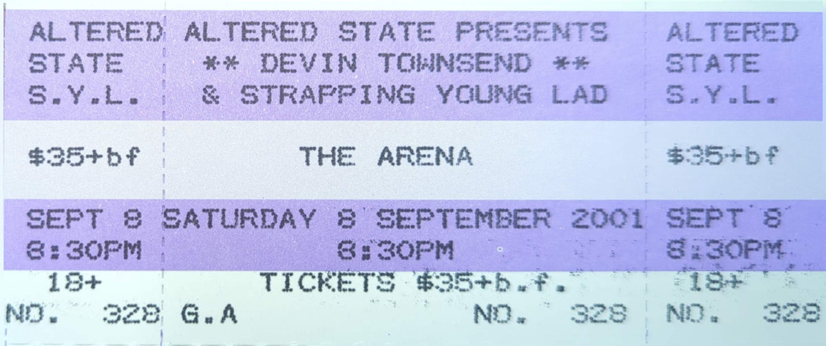 Devin Townsend & Strapping Young Lad - 2001 Original Vintage Concert Ticket Seat #328