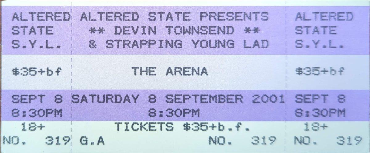Devin Townsend & Strapping Young Lad - 2001 Original Vintage Concert Ticket Seat #319