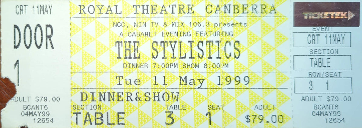 Stylistics - 1999 Original Vintage Concert Ticket Seat #3/1
