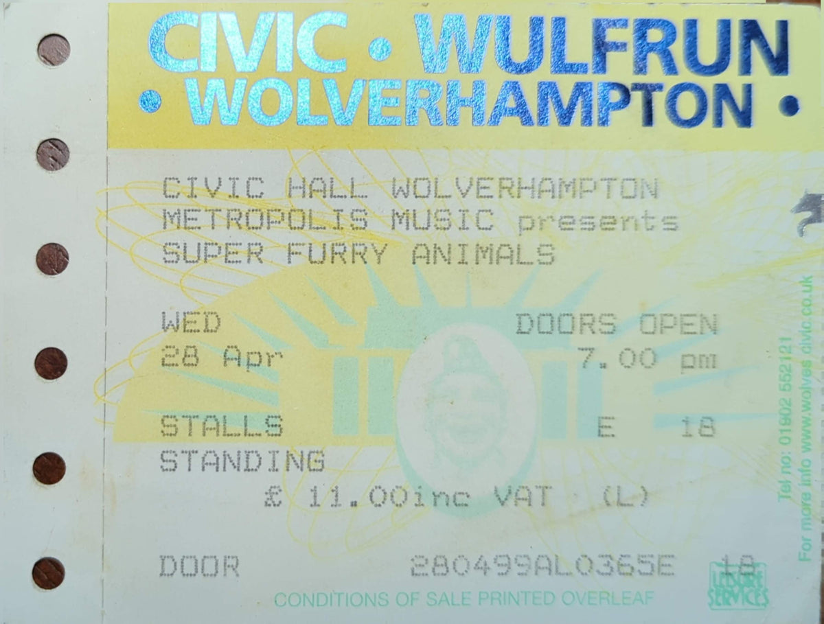 Super Furry Animals - 1999 Original Vintage Concert Ticket Seat #E18