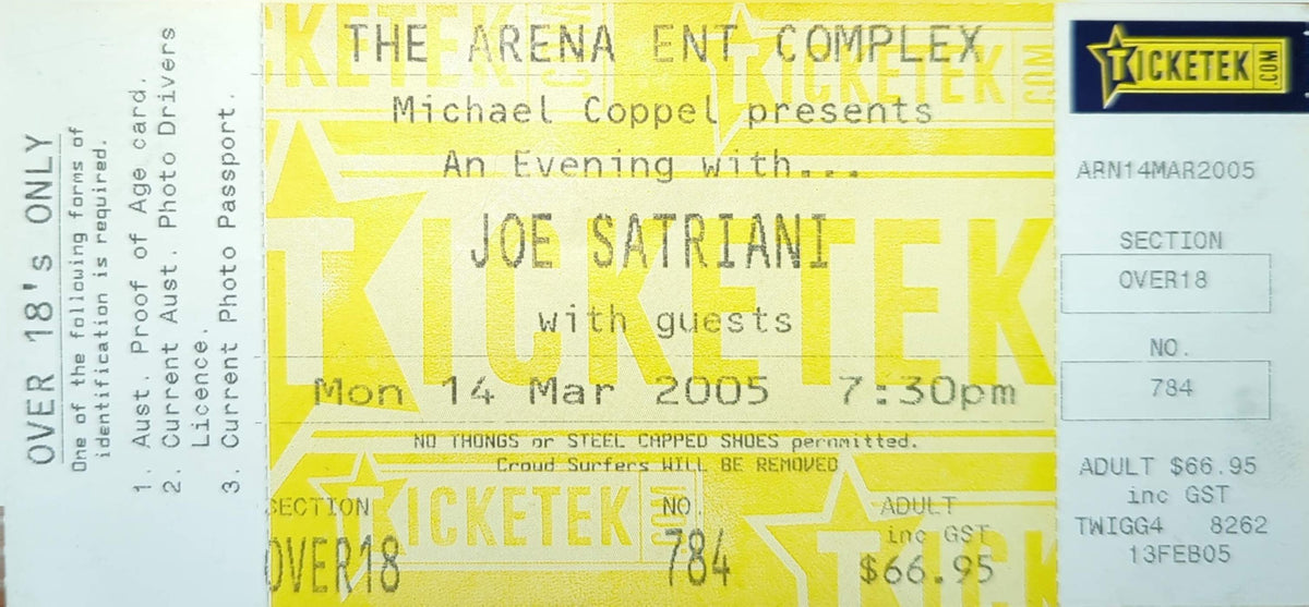 Joe Satriani - 2005 Original Vintage Concert Ticket Seat #784