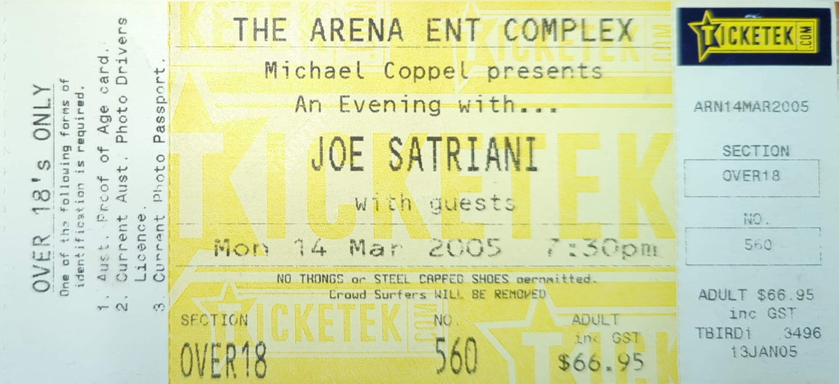 Joe Satriani - 2005 Original Vintage Concert Ticket Seat #560