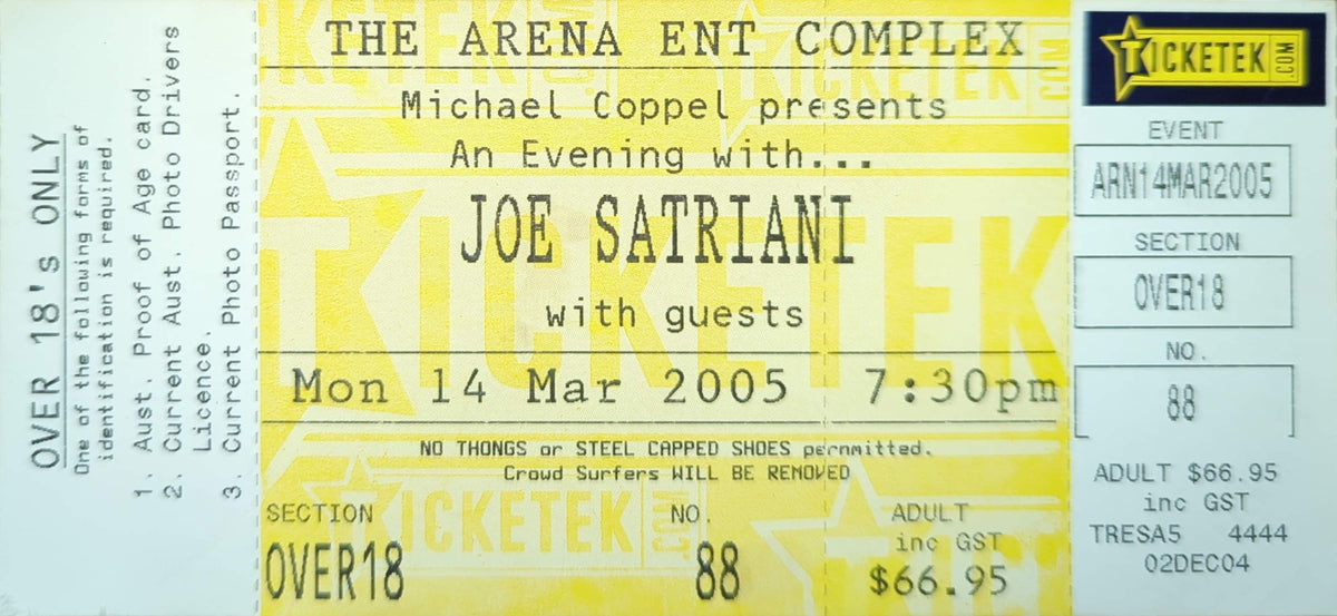 Joe Satriani - 2005 Original Vintage Concert Ticket Seat #88