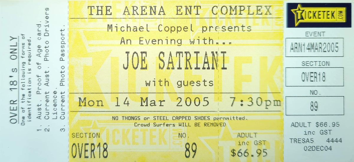 Joe Satriani - 2005 Original Vintage Concert Ticket Seat #89